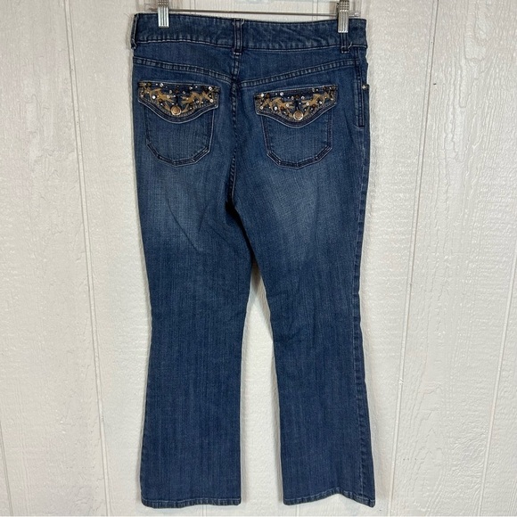 Chico’s Platinum Flap Pocket With Sequins Boot Cut Jeans - Picture 4 of 8